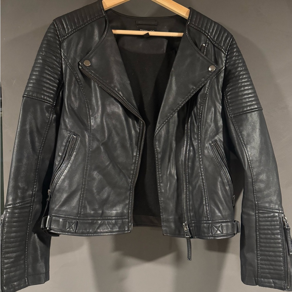 Topshop Black Faux Leather Moto Jacket